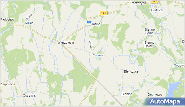 mapa Osowo gmina Nowogard, Osowo gmina Nowogard na mapie Targeo