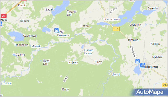 mapa Osowo Leśne, Osowo Leśne na mapie Targeo