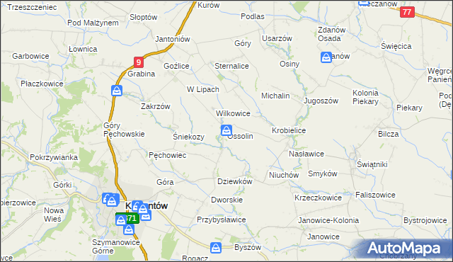 mapa Ossolin gmina Klimontów, Ossolin gmina Klimontów na mapie Targeo