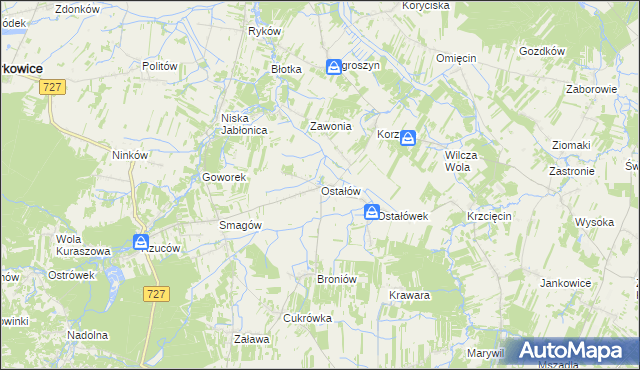 mapa Ostałów gmina Chlewiska, Ostałów gmina Chlewiska na mapie Targeo