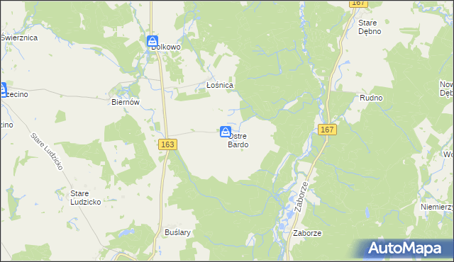 mapa Ostre Bardo gmina Połczyn-Zdrój, Ostre Bardo gmina Połczyn-Zdrój na mapie Targeo
