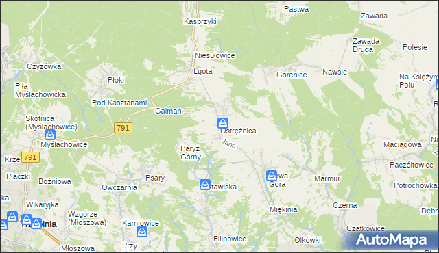 mapa Ostrężnica, Ostrężnica na mapie Targeo