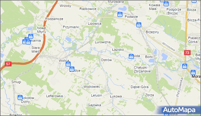 mapa Ostrów gmina Chęciny, Ostrów gmina Chęciny na mapie Targeo