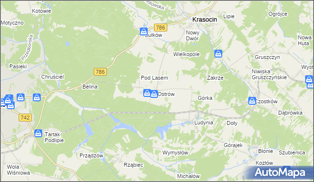 mapa Ostrów gmina Krasocin, Ostrów gmina Krasocin na mapie Targeo