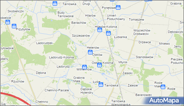 mapa Ostrów gmina Olszówka, Ostrów gmina Olszówka na mapie Targeo