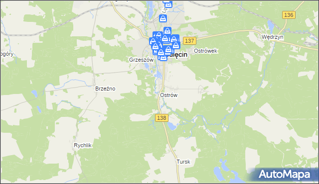 mapa Ostrów gmina Sulęcin, Ostrów gmina Sulęcin na mapie Targeo