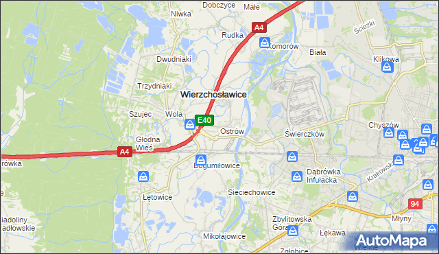 mapa Ostrów gmina Wierzchosławice, Ostrów gmina Wierzchosławice na mapie Targeo