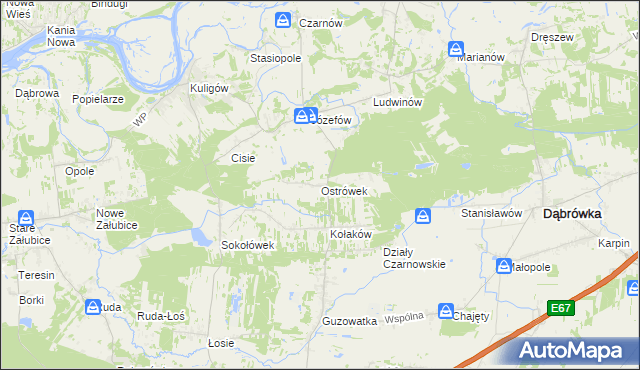 mapa Ostrówek gmina Dąbrówka, Ostrówek gmina Dąbrówka na mapie Targeo