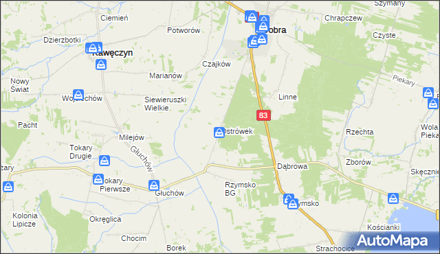 mapa Ostrówek gmina Dobra, Ostrówek gmina Dobra na mapie Targeo