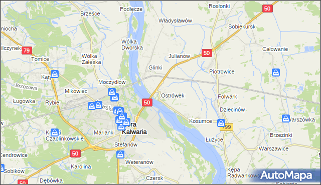 mapa Ostrówek gmina Karczew, Ostrówek gmina Karczew na mapie Targeo