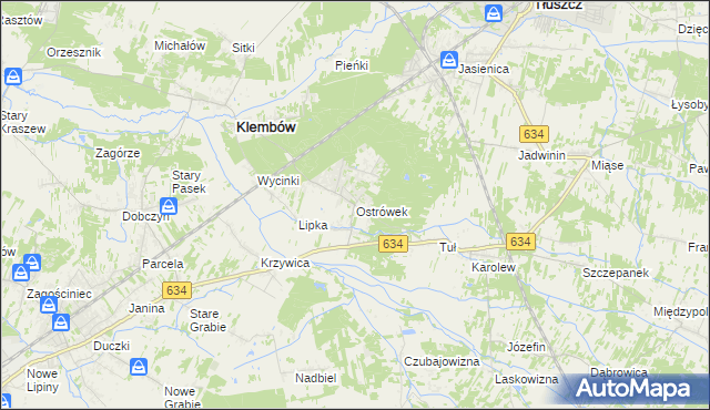 mapa Ostrówek gmina Klembów, Ostrówek gmina Klembów na mapie Targeo