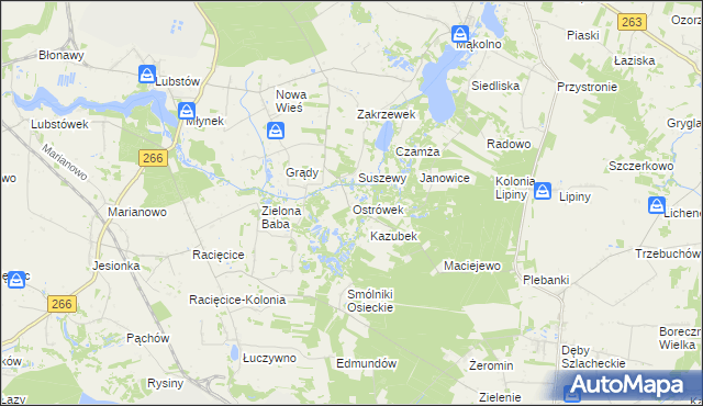 mapa Ostrówek gmina Sompolno, Ostrówek gmina Sompolno na mapie Targeo