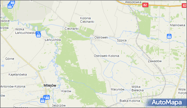 mapa Ostrówek-Kolonia gmina Milejów, Ostrówek-Kolonia gmina Milejów na mapie Targeo