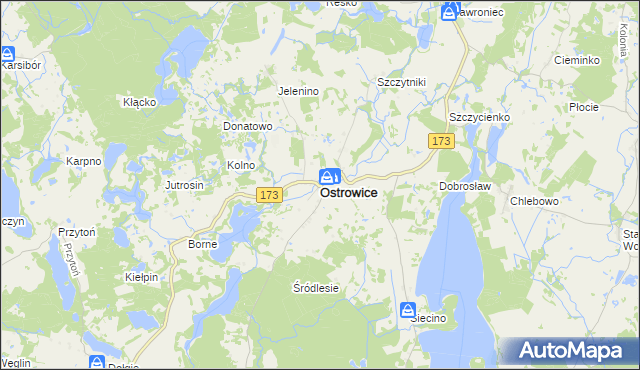 mapa Ostrowice powiat drawski, Ostrowice powiat drawski na mapie Targeo