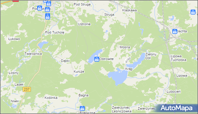 mapa Ostrowite gmina Czersk, Ostrowite gmina Czersk na mapie Targeo