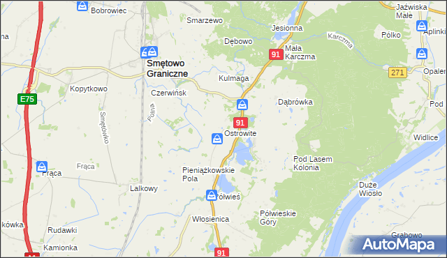 mapa Ostrowite gmina Gniew, Ostrowite gmina Gniew na mapie Targeo