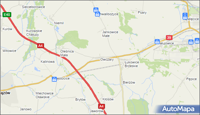 mapa Owczary gmina Oława, Owczary gmina Oława na mapie Targeo