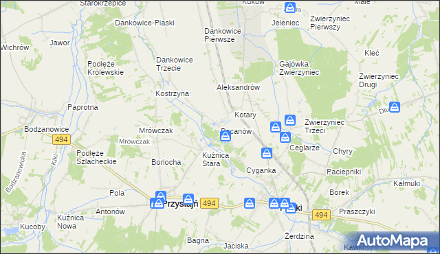 mapa Pacanów gmina Panki, Pacanów gmina Panki na mapie Targeo