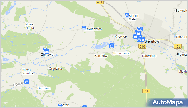 mapa Paczków gmina Bierutów, Paczków gmina Bierutów na mapie Targeo