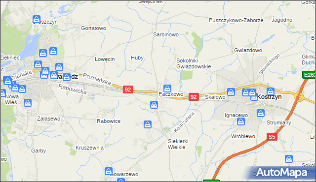 mapa Paczkowo gmina Swarzędz, Paczkowo gmina Swarzędz na mapie Targeo