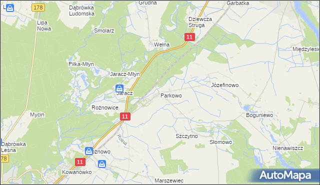 mapa Parkowo gmina Rogoźno, Parkowo gmina Rogoźno na mapie Targeo