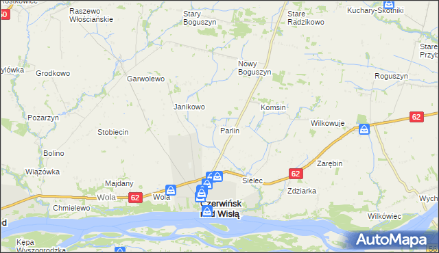 mapa Parlin gmina Czerwińsk nad Wisłą, Parlin gmina Czerwińsk nad Wisłą na mapie Targeo