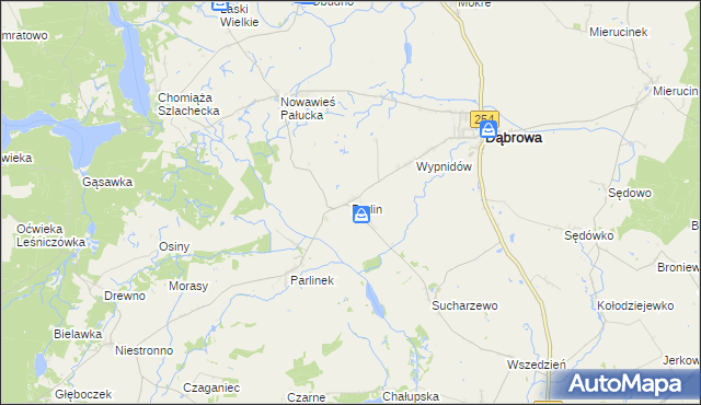 mapa Parlin gmina Dąbrowa, Parlin gmina Dąbrowa na mapie Targeo