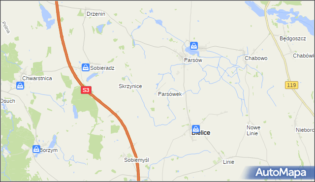 mapa Parsówek, Parsówek na mapie Targeo