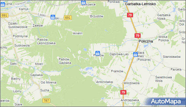mapa Patków gmina Policzna, Patków gmina Policzna na mapie Targeo