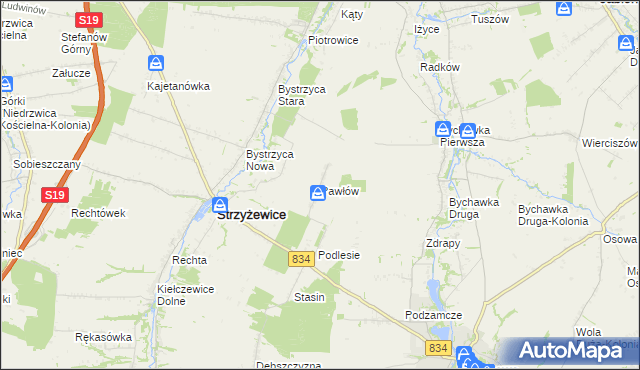 mapa Pawłów gmina Strzyżewice, Pawłów gmina Strzyżewice na mapie Targeo