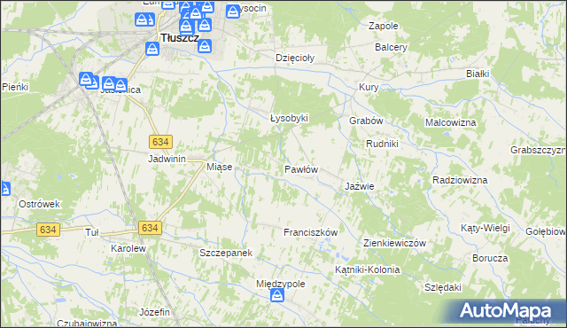 mapa Pawłów gmina Tłuszcz, Pawłów gmina Tłuszcz na mapie Targeo