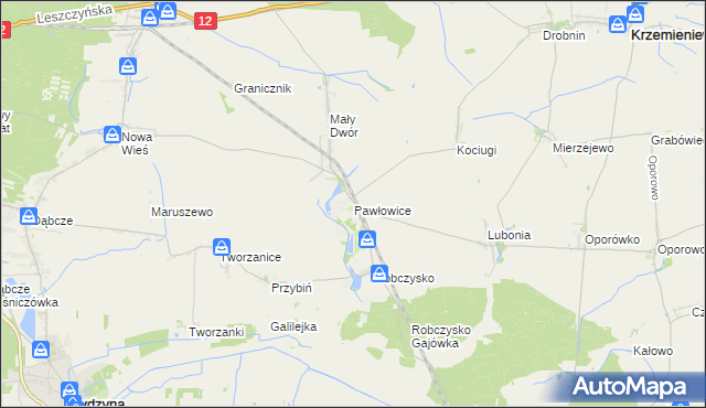 mapa Pawłowice gmina Krzemieniewo, Pawłowice gmina Krzemieniewo na mapie Targeo