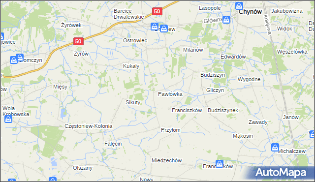 mapa Pawłówka gmina Chynów, Pawłówka gmina Chynów na mapie Targeo