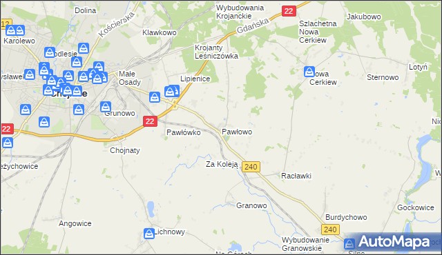 mapa Pawłowo gmina Chojnice, Pawłowo gmina Chojnice na mapie Targeo