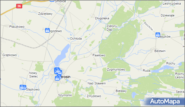 mapa Pawłowo gmina Jutrosin, Pawłowo gmina Jutrosin na mapie Targeo
