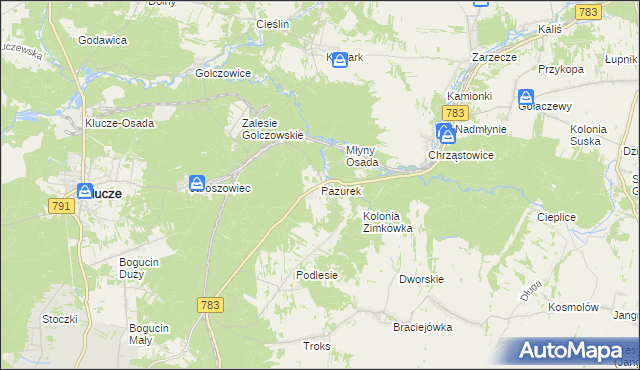 mapa Pazurek, Pazurek na mapie Targeo