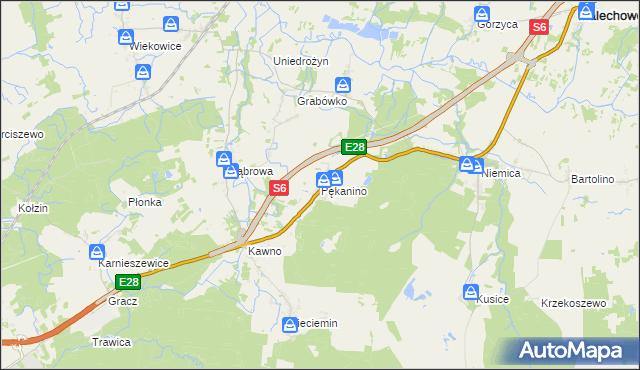 mapa Pękanino gmina Malechowo, Pękanino gmina Malechowo na mapie Targeo