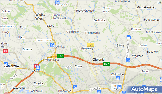 mapa Pękowice, Pękowice na mapie Targeo