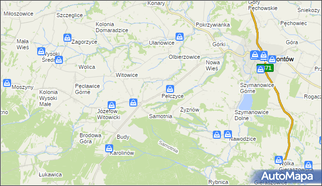 mapa Pełczyce gmina Bogoria, Pełczyce gmina Bogoria na mapie Targeo
