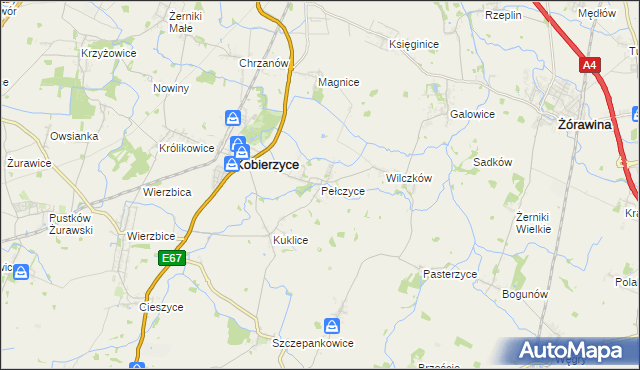 mapa Pełczyce gmina Kobierzyce, Pełczyce gmina Kobierzyce na mapie Targeo
