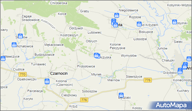 mapa Pełczyska gmina Złota, Pełczyska gmina Złota na mapie Targeo