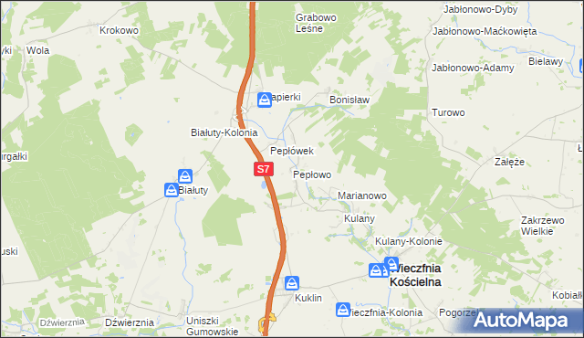 mapa Pepłowo gmina Wieczfnia Kościelna, Pepłowo gmina Wieczfnia Kościelna na mapie Targeo