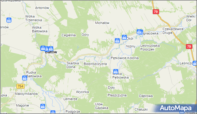 mapa Pętkowice gmina Bałtów, Pętkowice gmina Bałtów na mapie Targeo