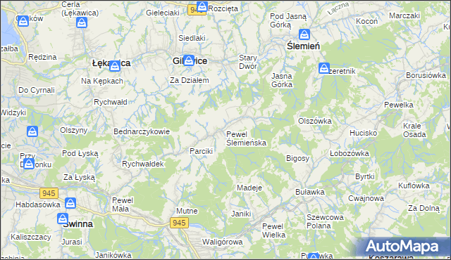 mapa Pewel Ślemieńska, Pewel Ślemieńska na mapie Targeo