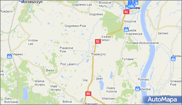 mapa Piaseczno gmina Gniew, Piaseczno gmina Gniew na mapie Targeo