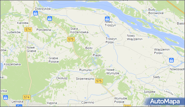 mapa Piaski gmina Gąbin, Piaski gmina Gąbin na mapie Targeo