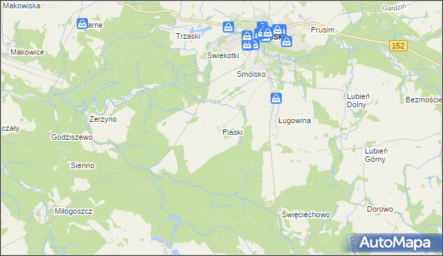 mapa Piaski gmina Resko, Piaski gmina Resko na mapie Targeo