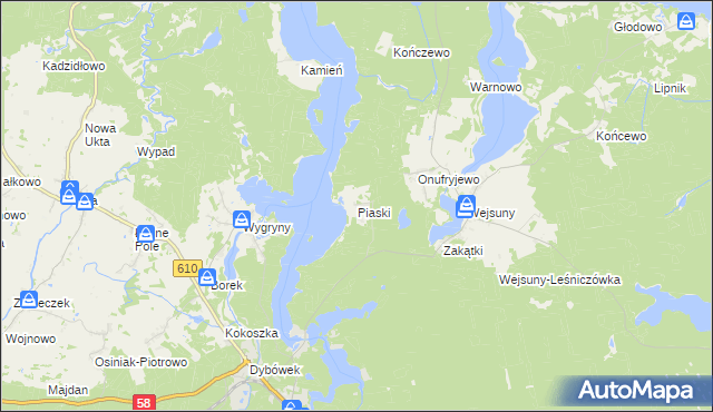 mapa Piaski gmina Ruciane-Nida, Piaski gmina Ruciane-Nida na mapie Targeo