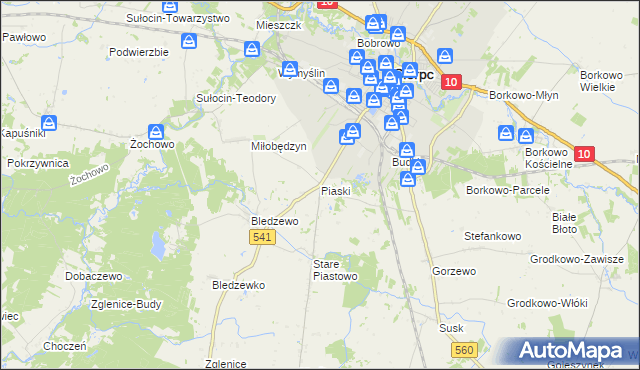 mapa Piaski gmina Sierpc, Piaski gmina Sierpc na mapie Targeo