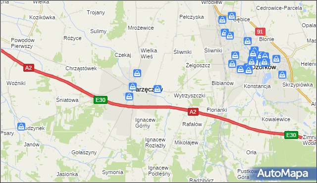 mapa Piaskowice gmina Parzęczew, Piaskowice gmina Parzęczew na mapie Targeo